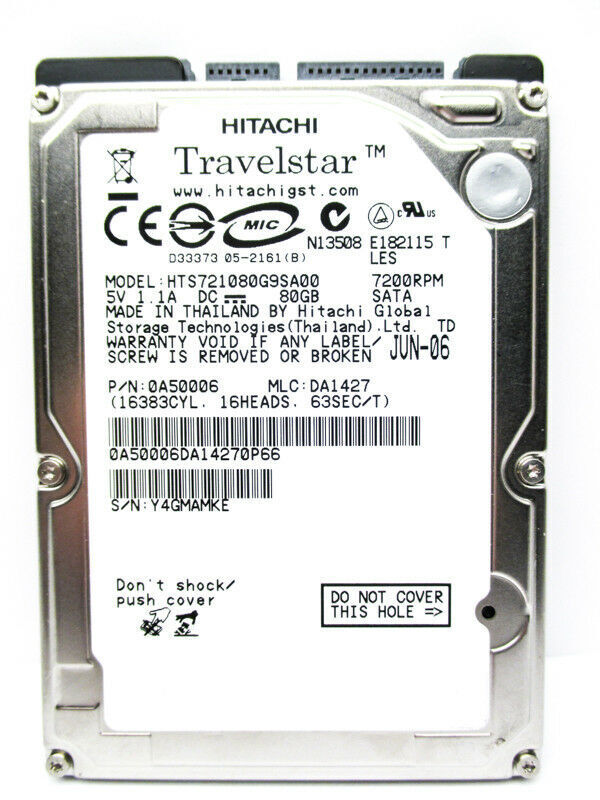 Hitachi 80GB HTS721080G9SA00 SATA 0A50006 Laptop DA1427 HardDrive WIPED&TESTED