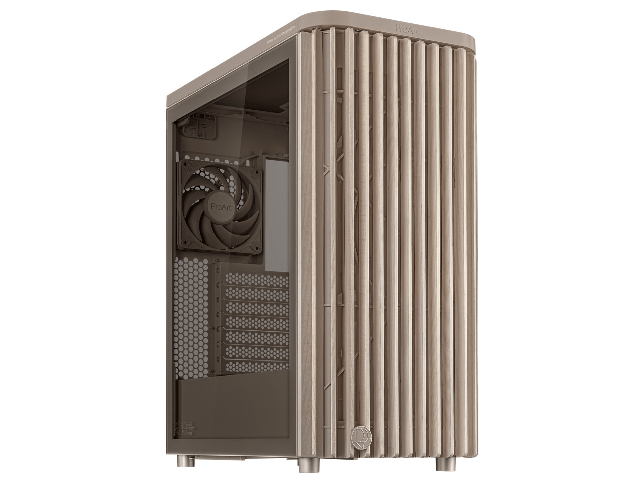 ASUS ProArt PA401 Wood Edition Beige ATX case features a tempered glass panel, s