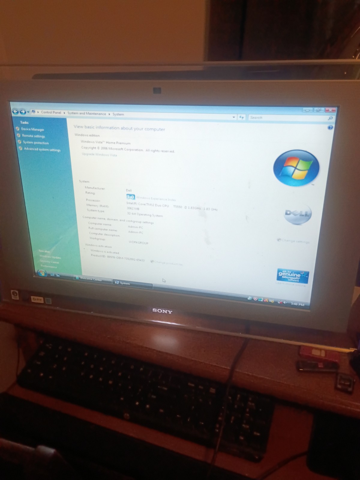 Sony VAIO 24in All-in-One Core 2 Duo 4GB Vista Read Description