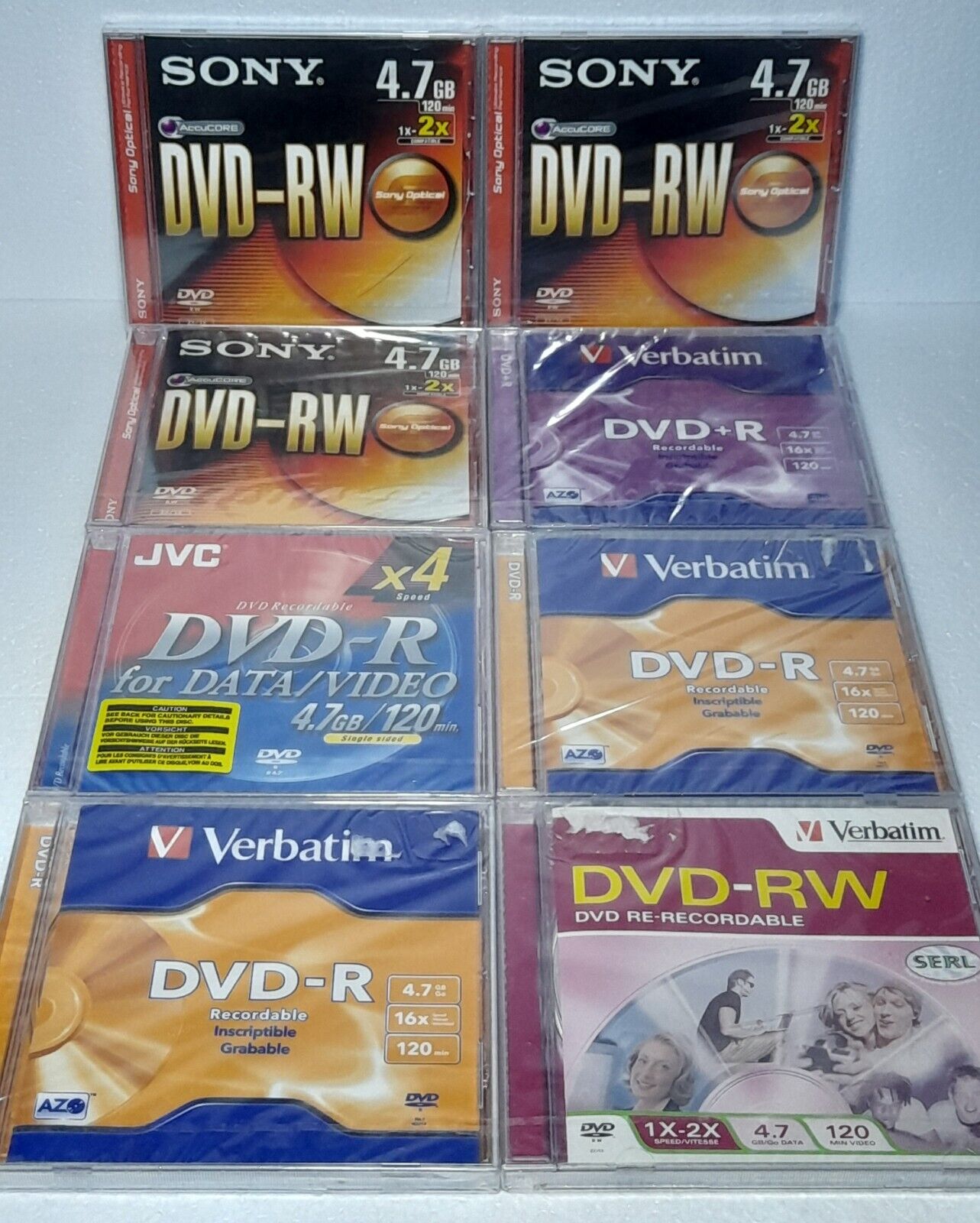Bulk Lot Of 4 DVD-R & Lot Of 4 DVD-RW Sony JVC Verbatim Brand New Sealed 