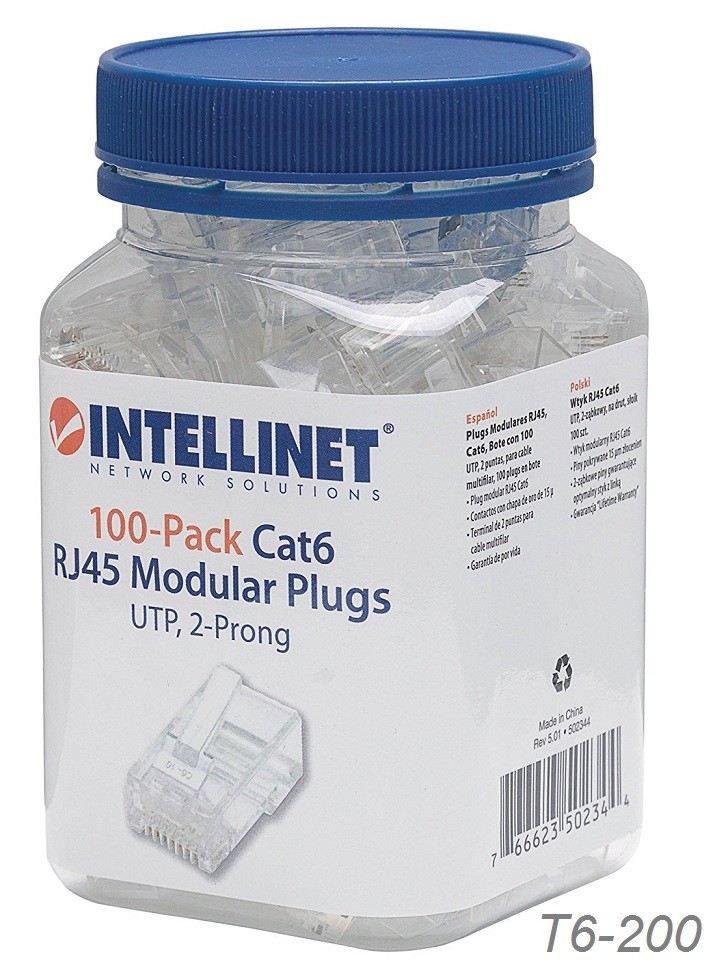 100-Pack Intellinet Cat6 RJ45 UTP Standard Modular Plugs, in a jar, T6-200