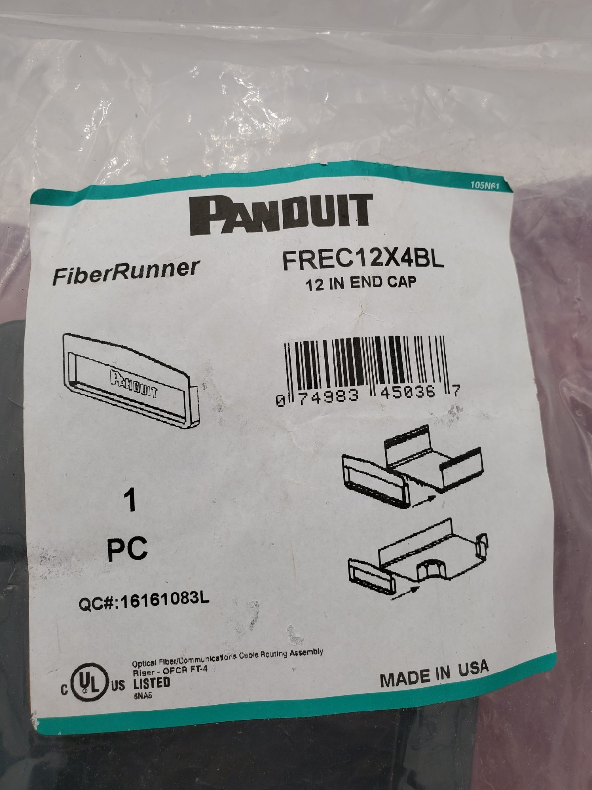 PANDUIT Fiber Runner (FREC12X4BL) 12'X4'  END CAP CONNECTOR FITTING # 16161083L