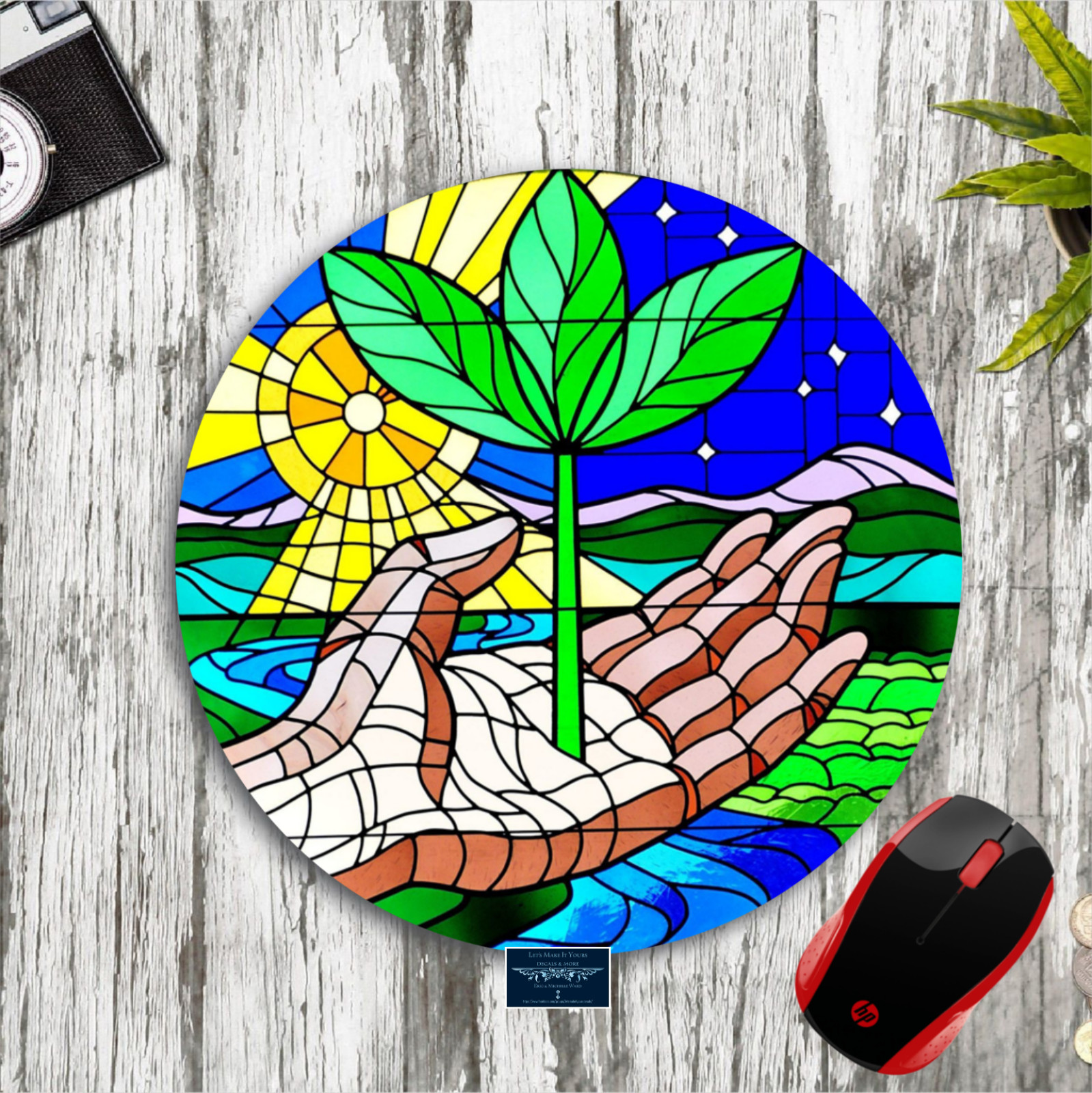 SUNDAY CHURCH RELIGIOUS STAINED GLASS INSPIRED ART CUSTOM MOUSE PAD DESK MAT