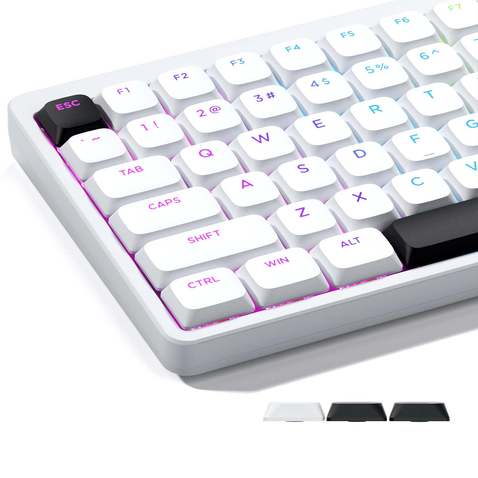 XVX Low Profile White Keycaps Shine Through Double Shot PBT MX Switches Set