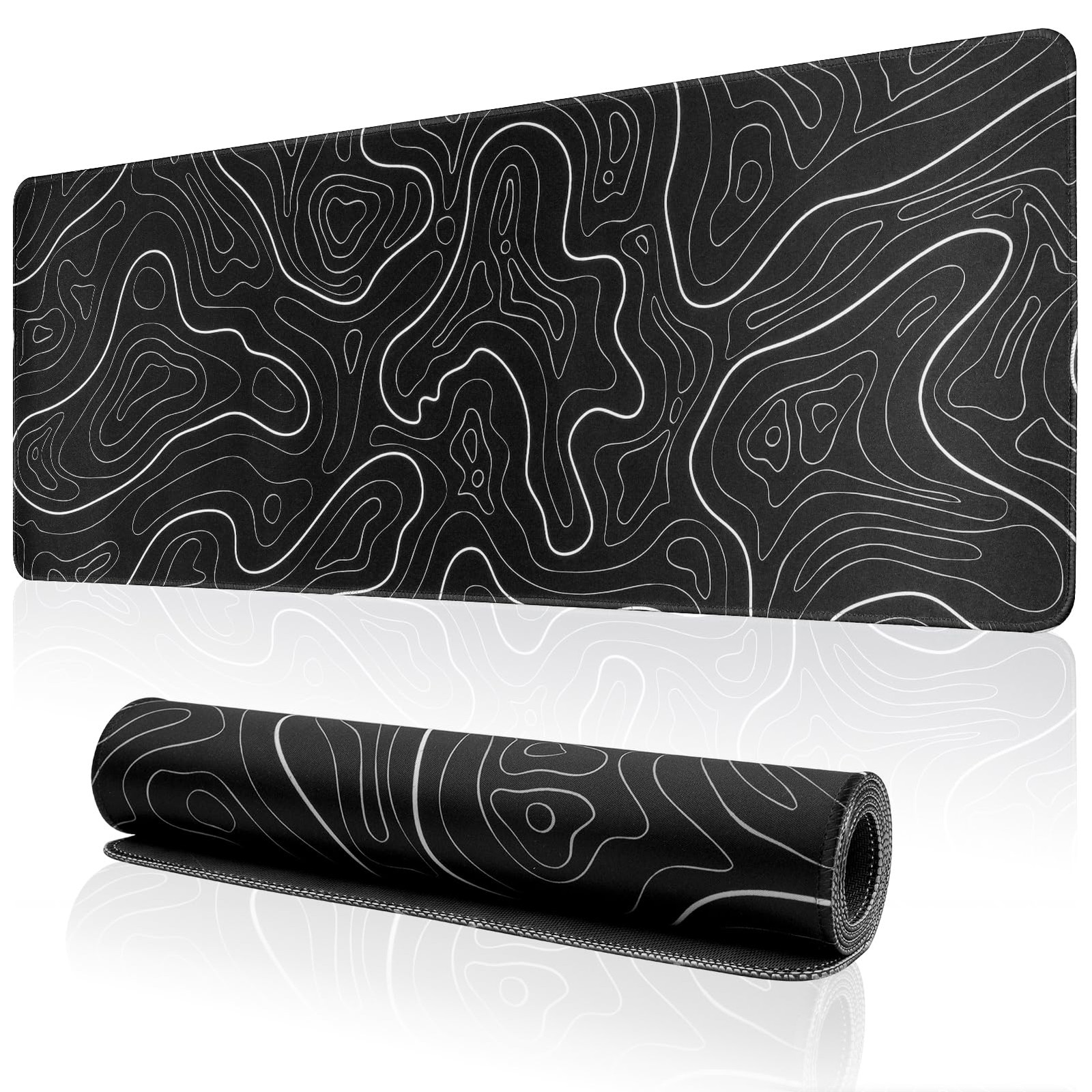 Large Black Topographic Gaming Mouse Pad XL Keyboard Desk Mat 31.5x11.8 Inch