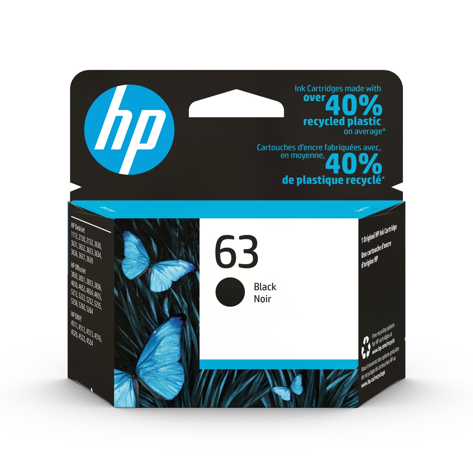 HP 63 Black Ink Cartridge | Works with DeskJet 1112, 2130, 3630; Envy 4510,
