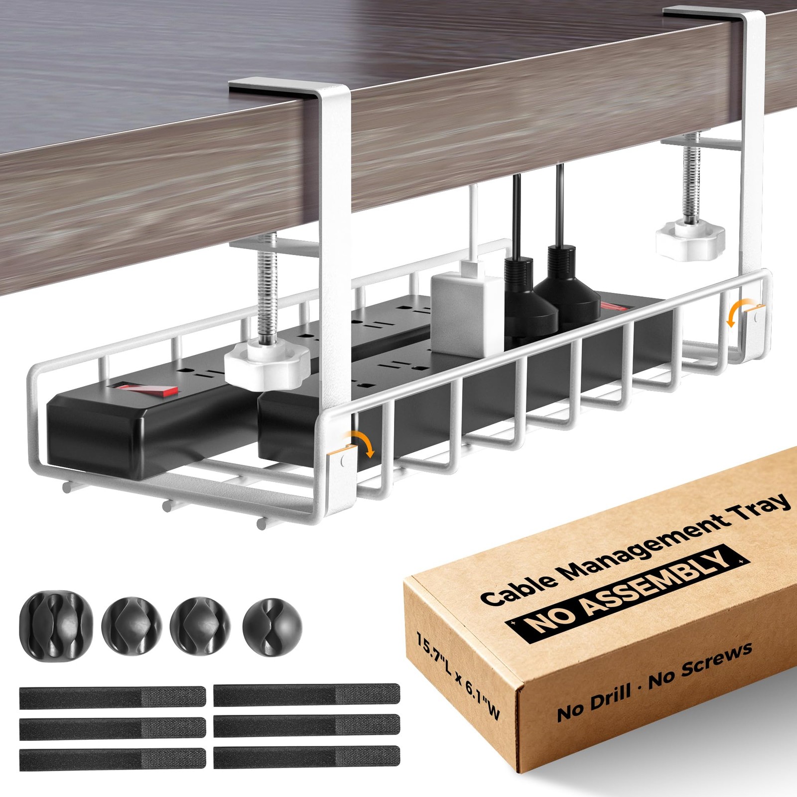 Under Desk Cable Management Tray, Upgraded Wire Management No Drill No Screws...