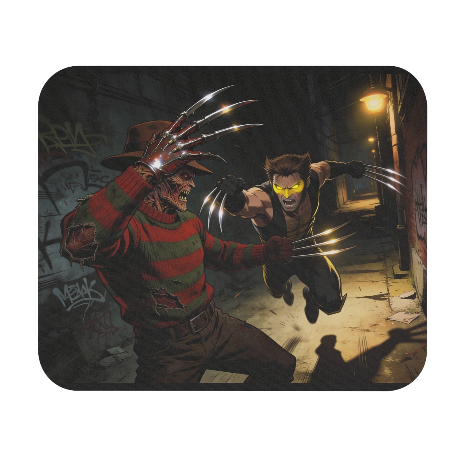 Wolverine vs Freddy Krueger Mouse Pad Horror Comic Alley Battle Desk Mat Custom