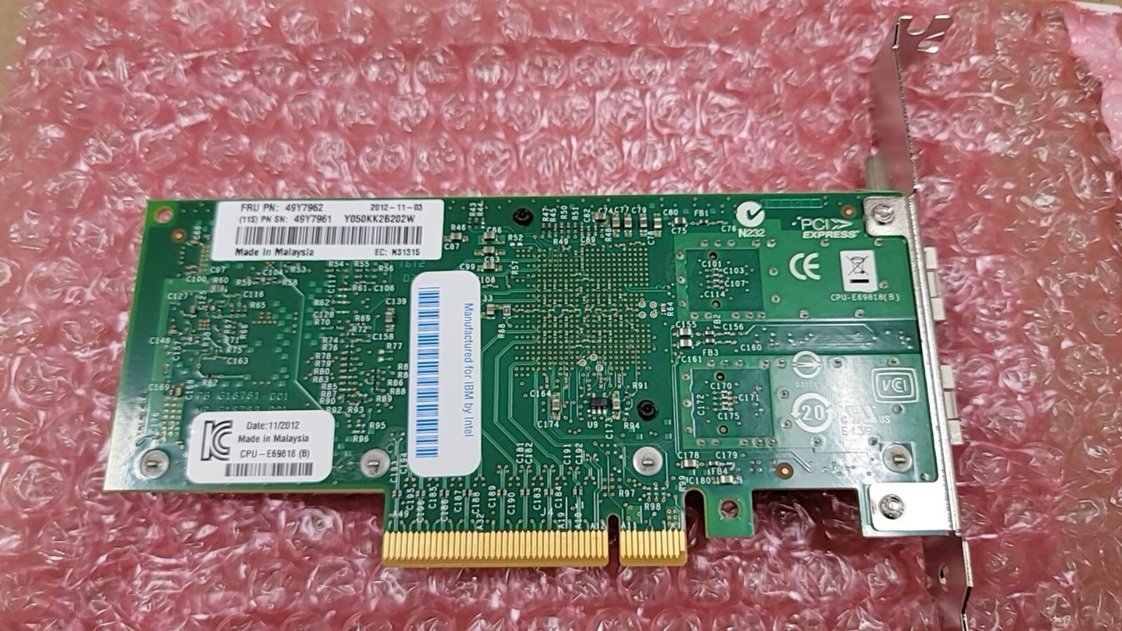 IBM Lenovo X520-DA2 Dual Port 10GbE SFP+ PCIe Network Adapter 49Y7961 49Y7962