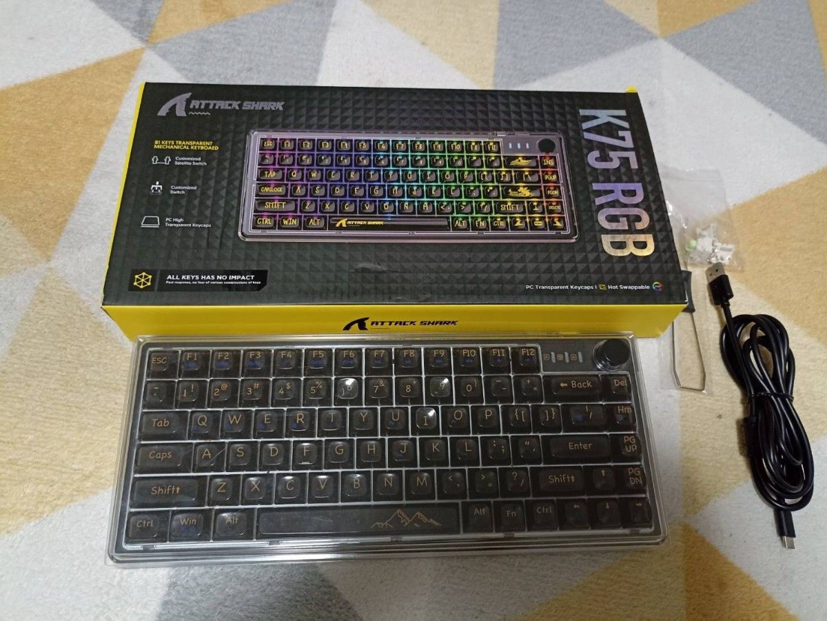 ATTACK SHARK K75 RGB Transparent Mechanical Keyboard USB Type-C Bluetooth