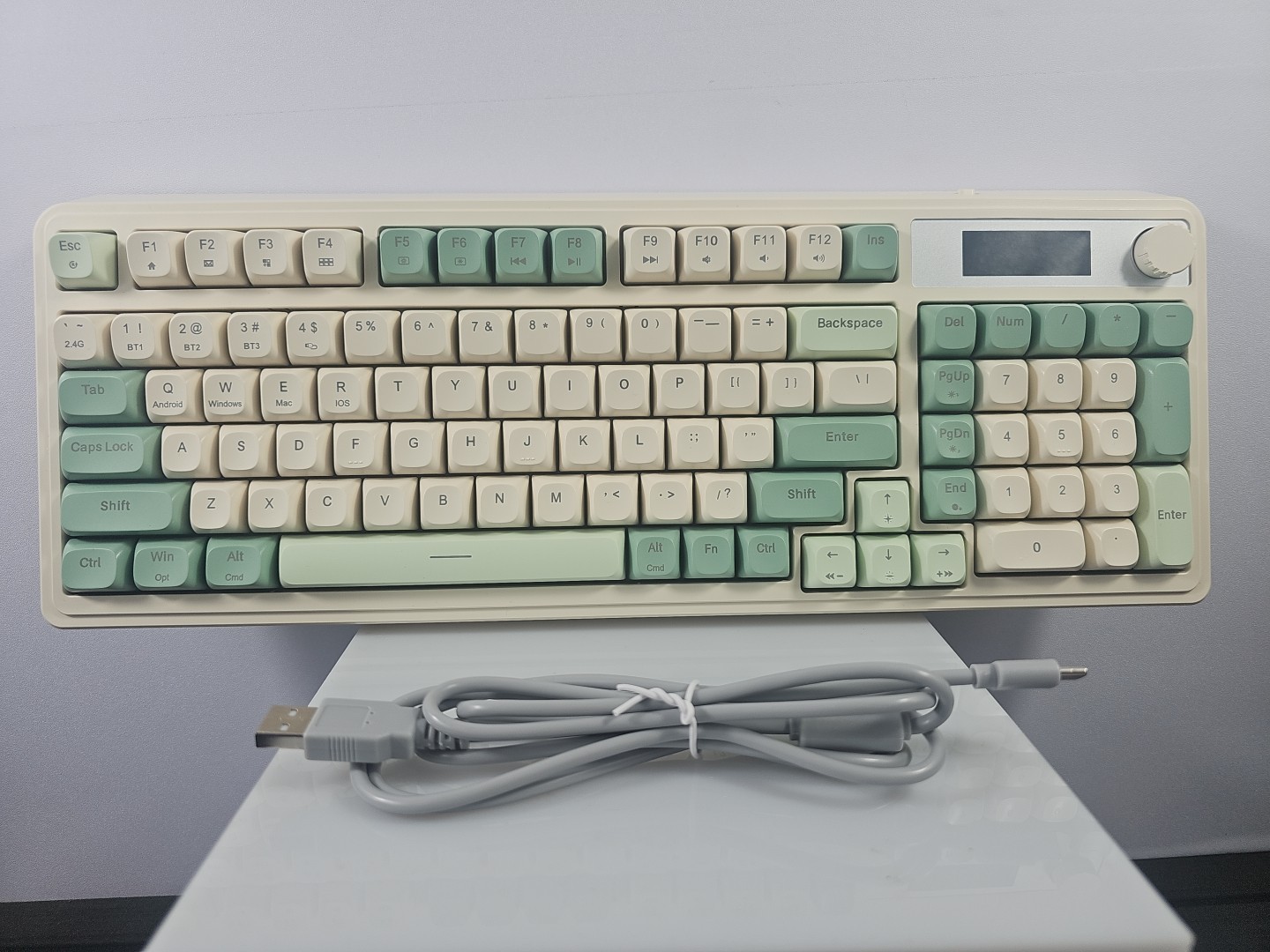  S99 Pro Wireless Keyboard, Display Screen & Media Knob, Tri-Mode Cream/Green