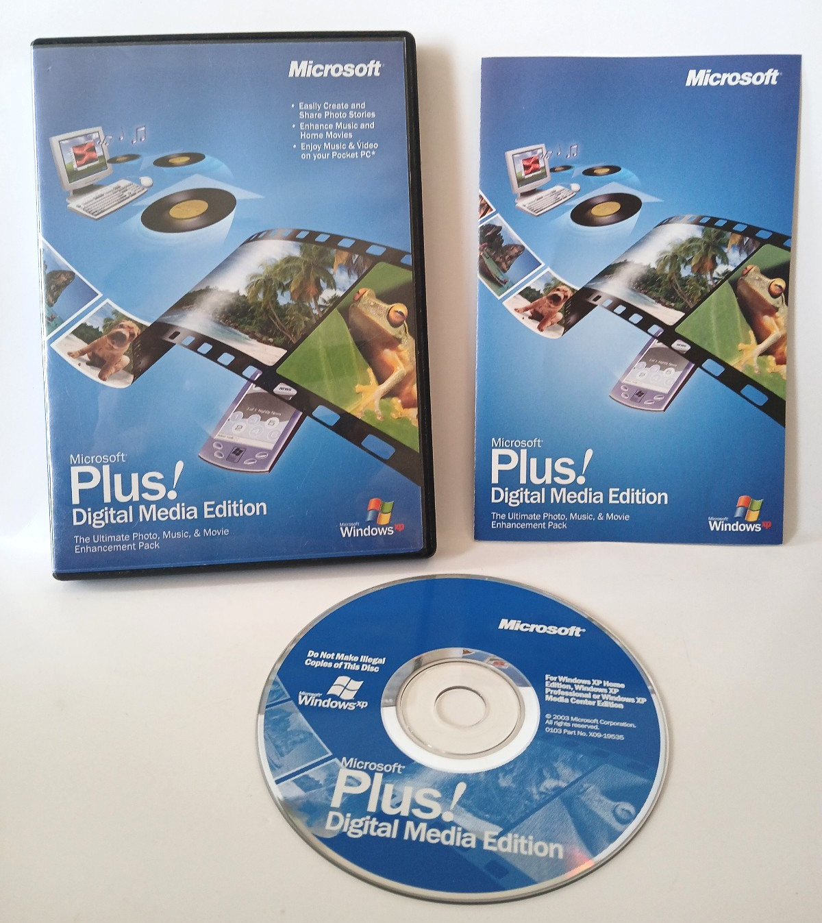 Microsoft Plus Digital Media Edition Windows XP CD Case Manual Product Key 2003