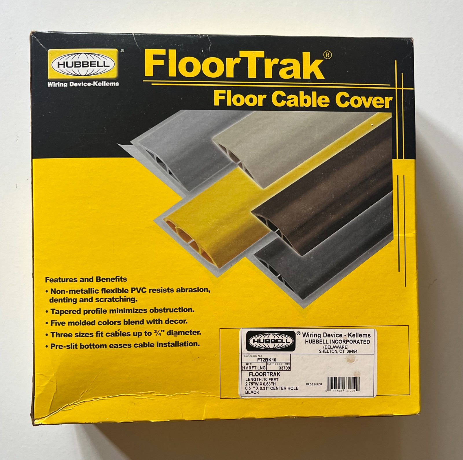 Hubbell PVC BLACK FloorTrak Floor Cable Cover 10 feet