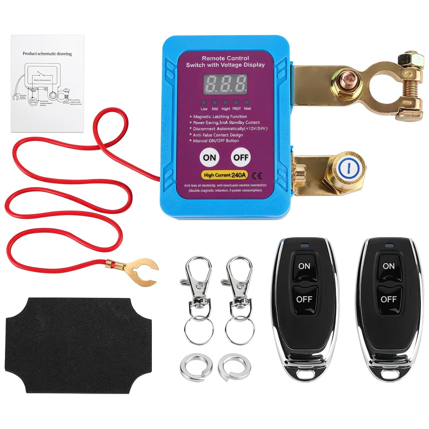Remote Battery Disconnect Switch for Car Truck RV Boat 12V 250A Kill Switch