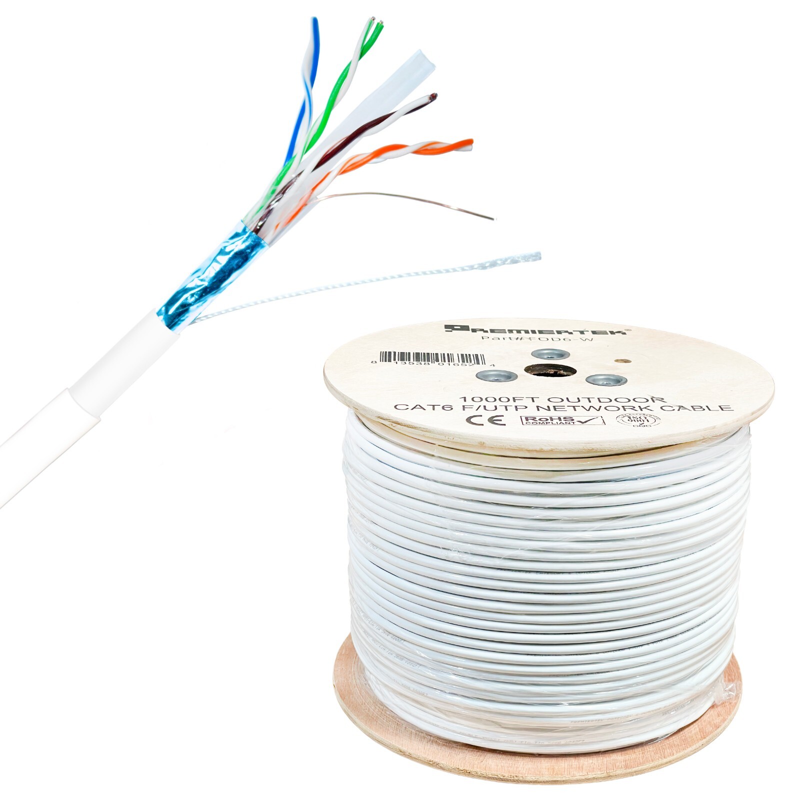 1000ft CAT6 UV Shielded FTP Waterproof Outdoor Direct Burial Network Cable White