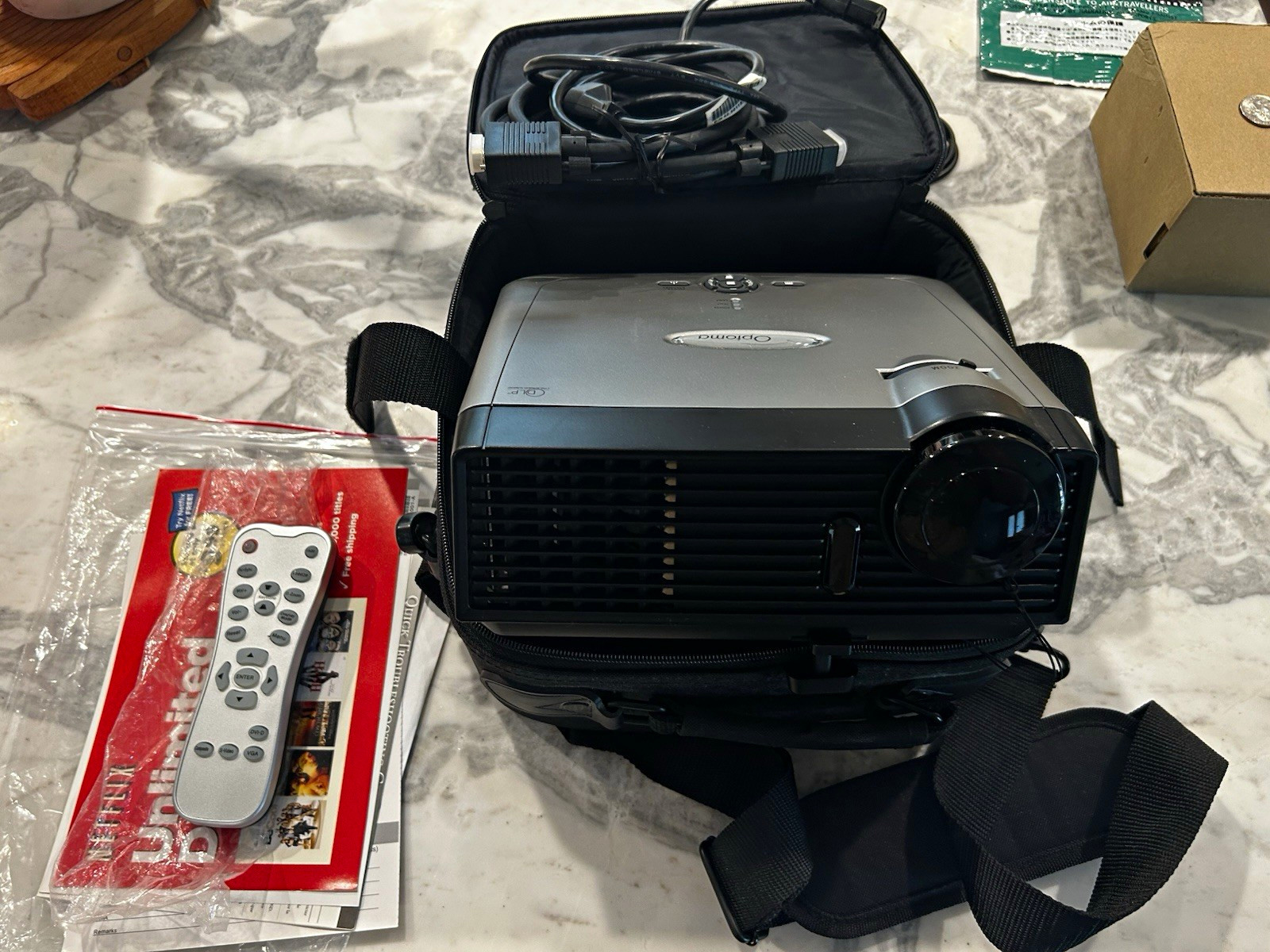 MINT Optoma  Projector w/ Remote, Case, and Cables. Model: EP719