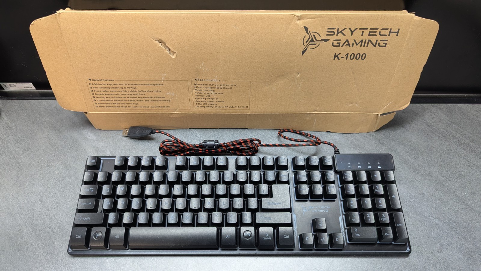 Skytech Gaming K 1000 RGB Rainbow Backlit Keyboard USB Wired Full Size 104 Key