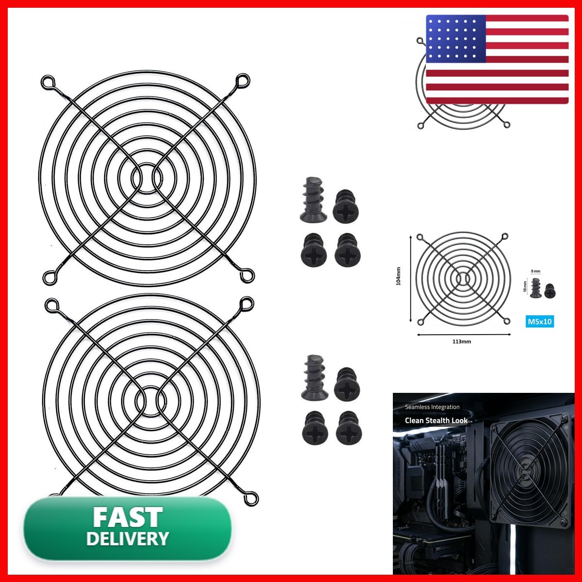 Easycargo 2pcs 120mm Fan Grill Guard Black with Screws