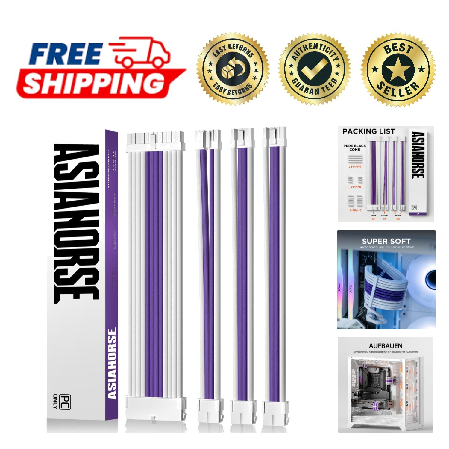 Enhanced 18AWG GPU Power Supply Cable Extension - Custom Mod 30CM | Snow-Purple