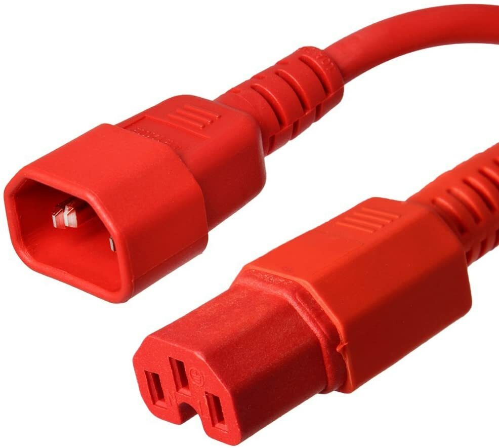 20 PACK LOT 2ft IEC C14 - C15 Red Power Cord 14AWG 15A/1875W 100-250V 0.6M