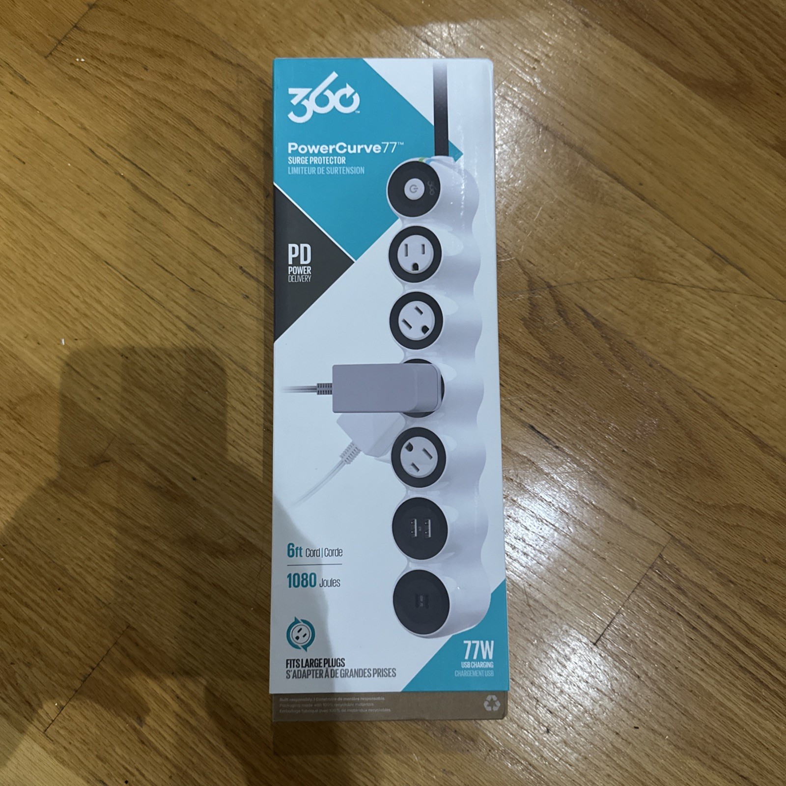 360 Electrical PowerCurve 77 Surge Protector 4 Rotating Outlets 2 USB-C 2 USB-A