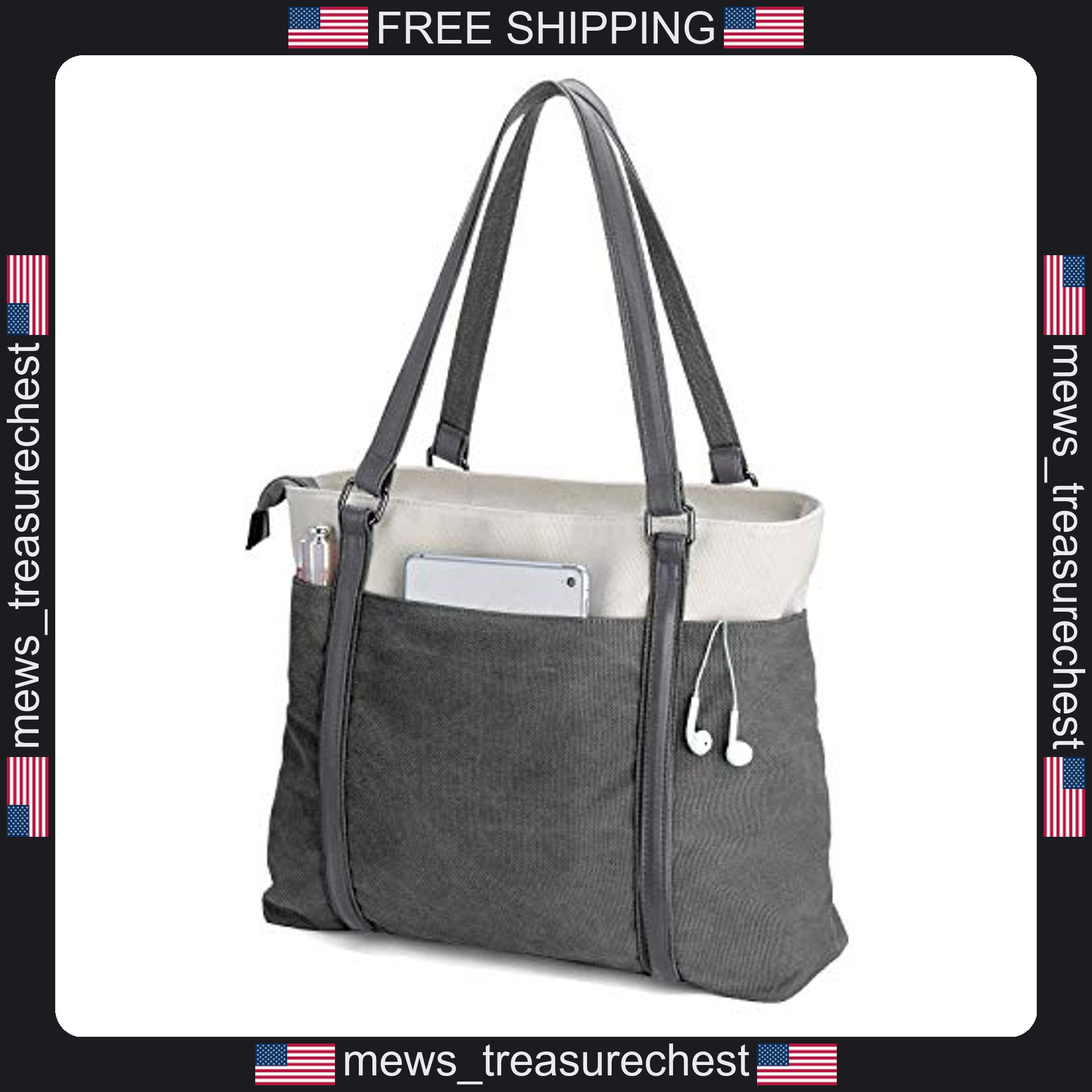Laptop Tote Bag for Women 15.6 Inch Canvas Work Bag with Zipper