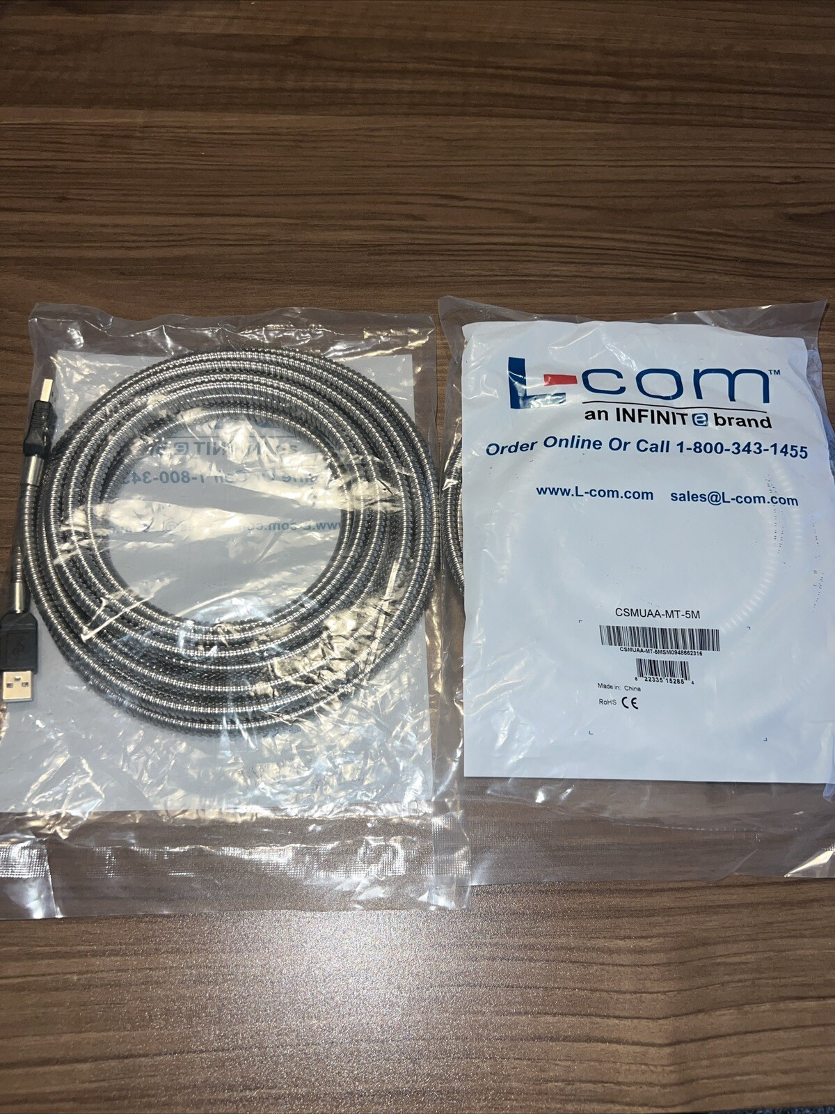 L-Com Metal Armored Cable USB 2.0 Type A, Male/Male 5 Meters (16 FT) NEW
