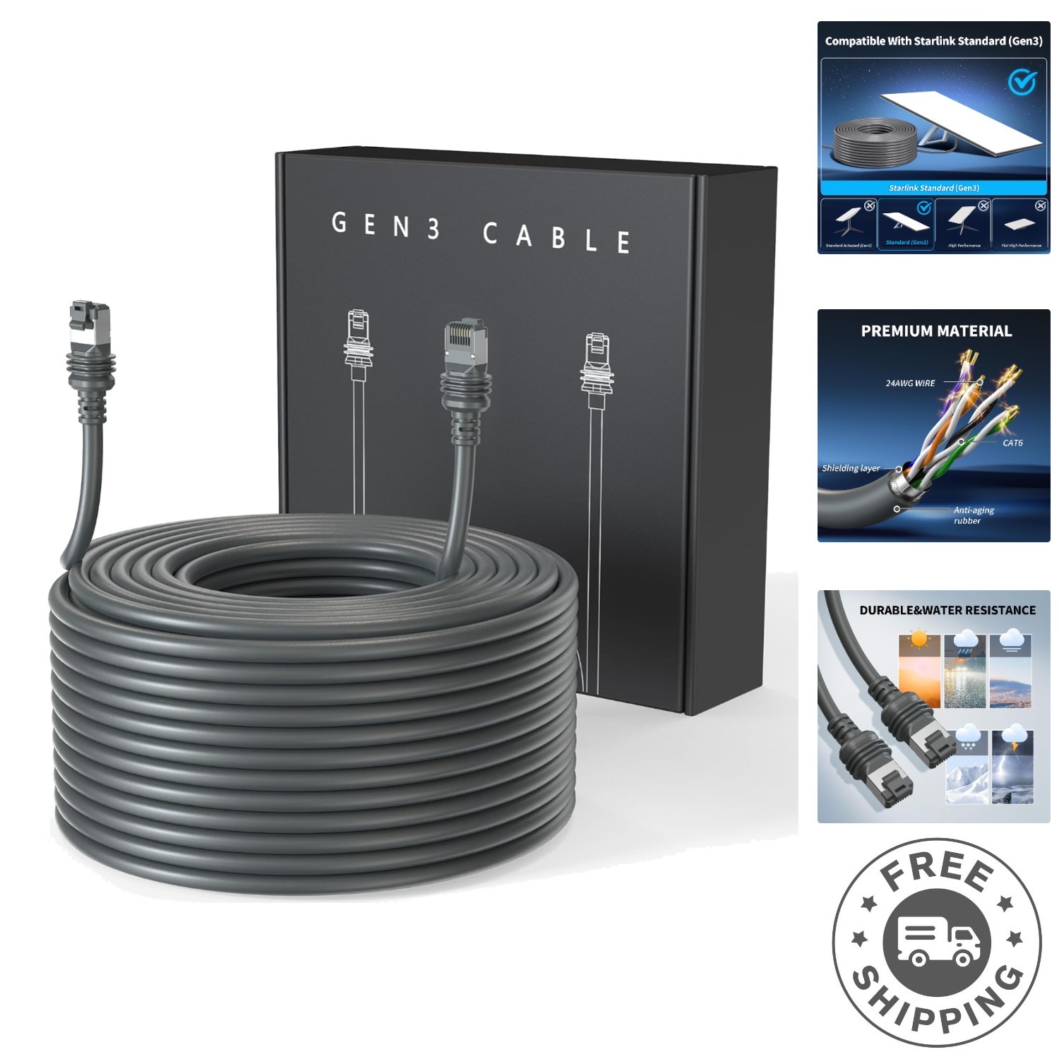 150FT Fully Shielded Starlink Gen 3 Cable - Waterproof, Durable Advantage