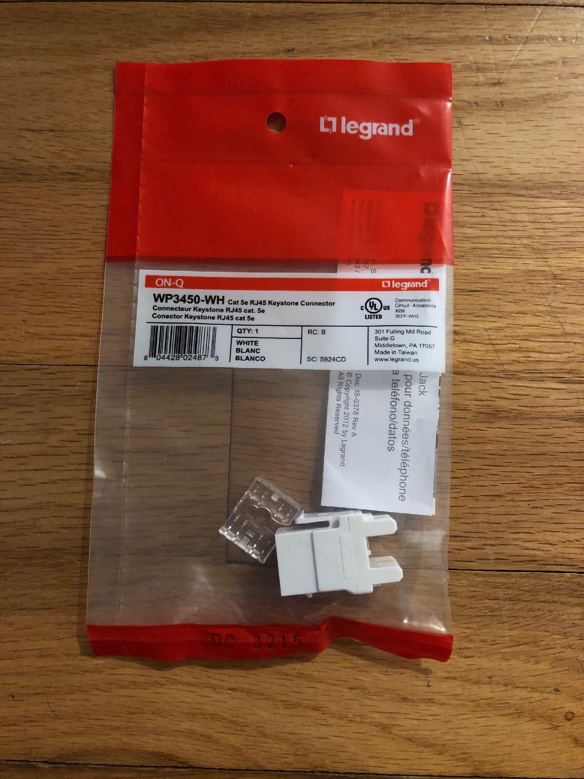 On-Q / Legrand WP3450-WH Category 5e RJ45 Keystone Connector, White