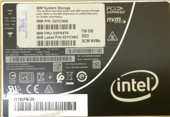 IBM Intel Optane D4800X Series 750GB PCIe NVMe 2.5in U.2 SSD SSDPD21K750GA