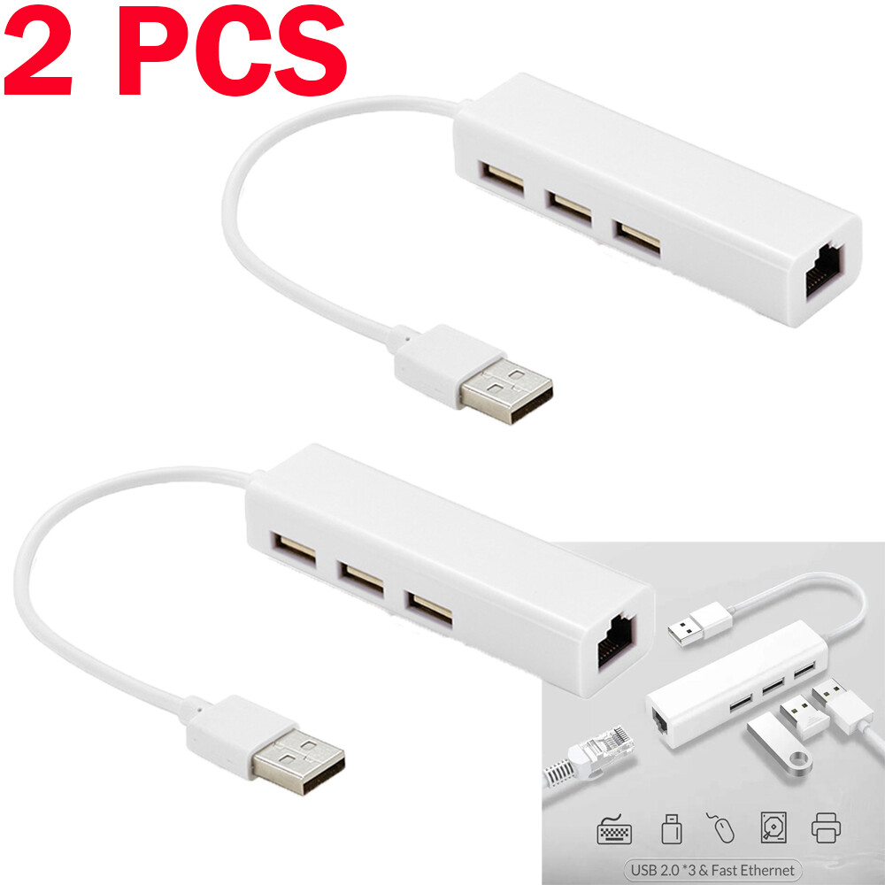 2PCS USB to LAN Network Ethernet RJ45 with 3 Port USB 2.0 HUB Adapter Cable