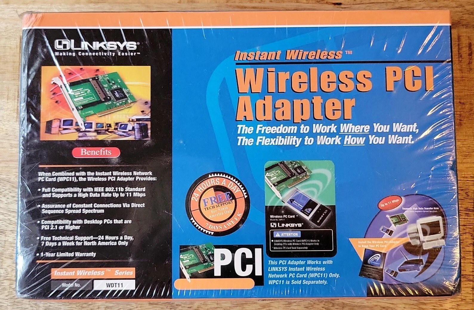 New Sealed Linksys Instant Wireless PCI Adapter Model WDT11 