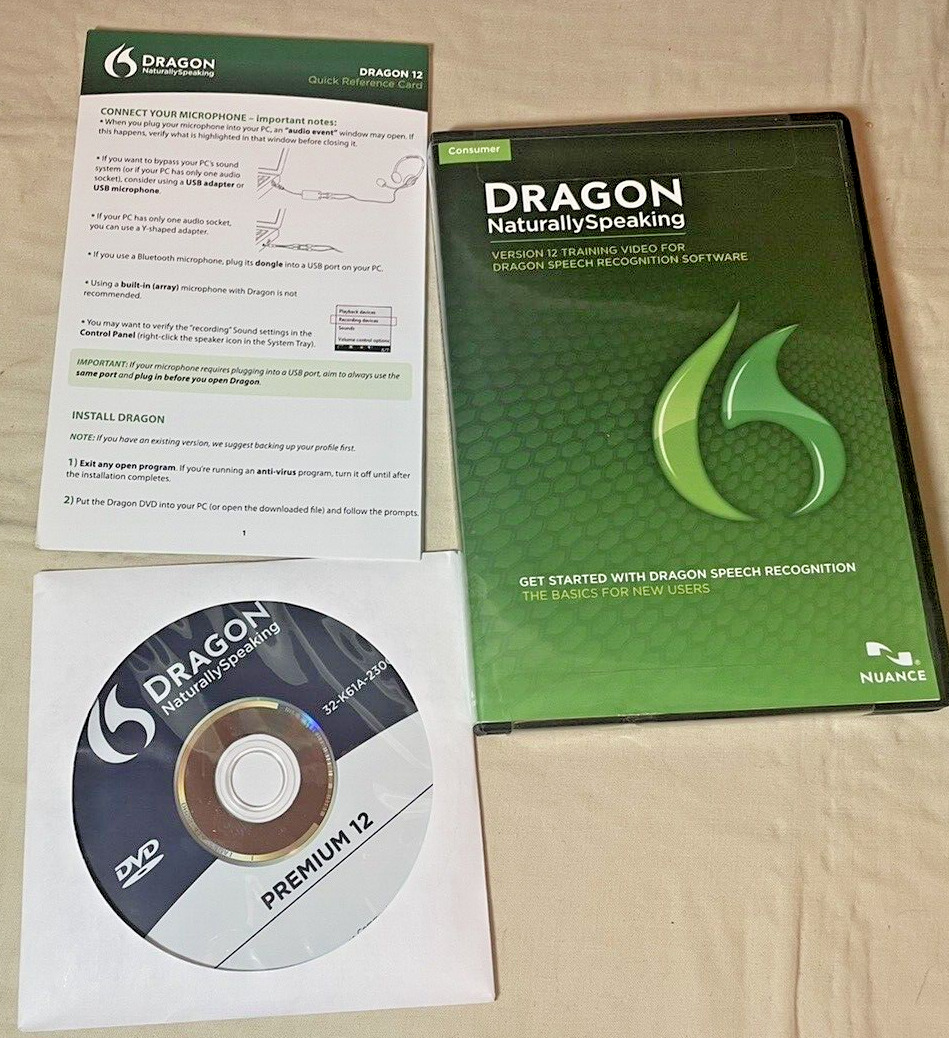 Dragon NaturallySpeaking Basics Edition Version 12 w/ Training cd
