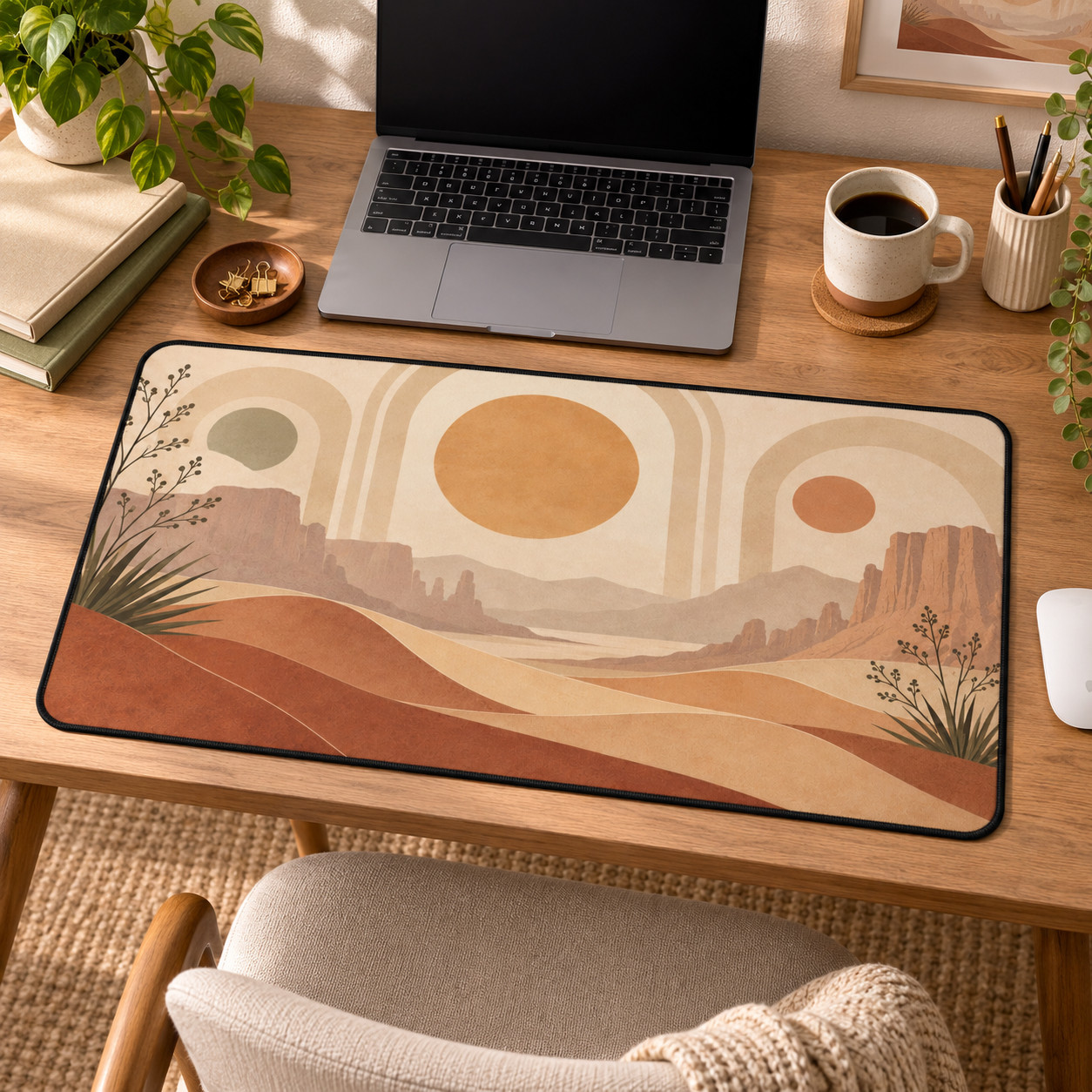 Desert Boho Desk Mat, Southwest Mouse Pad, Neutral Office Decor