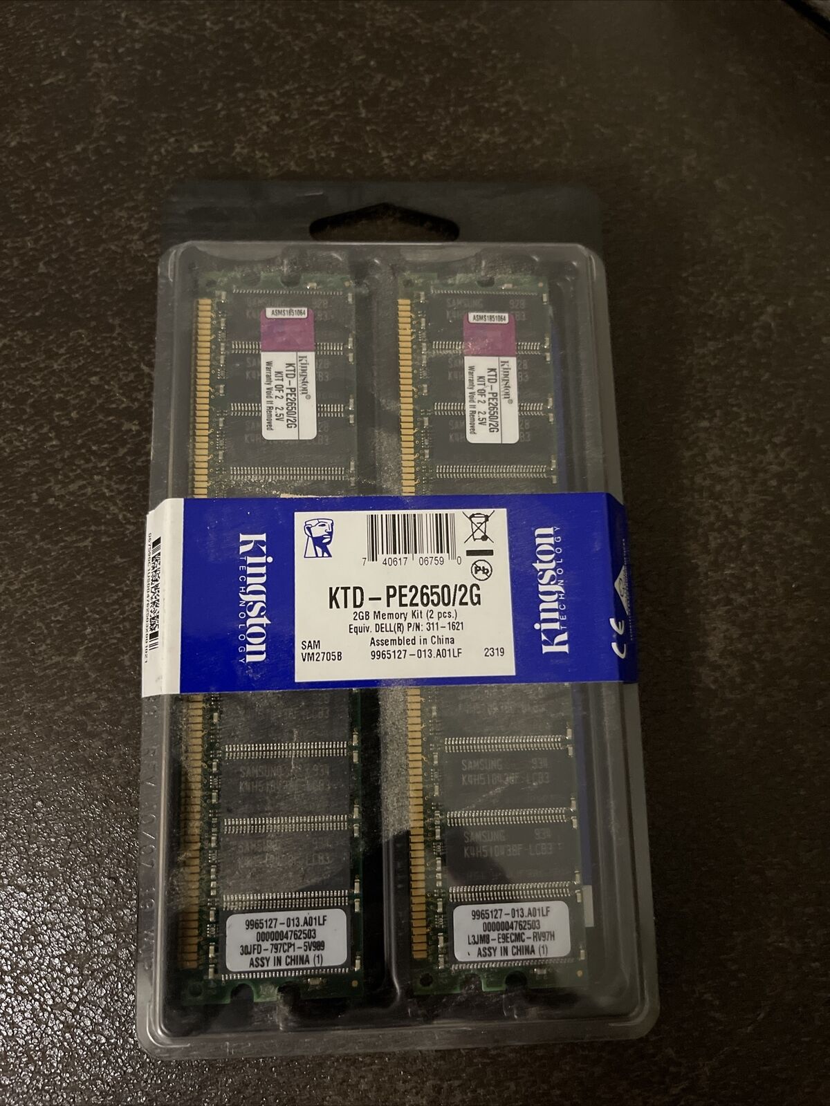 2GB Kit (2x1GB) Kingston DDR PC2100R 266MHz ECC Reg Ktd-pe2650/2g Dell 311-1621