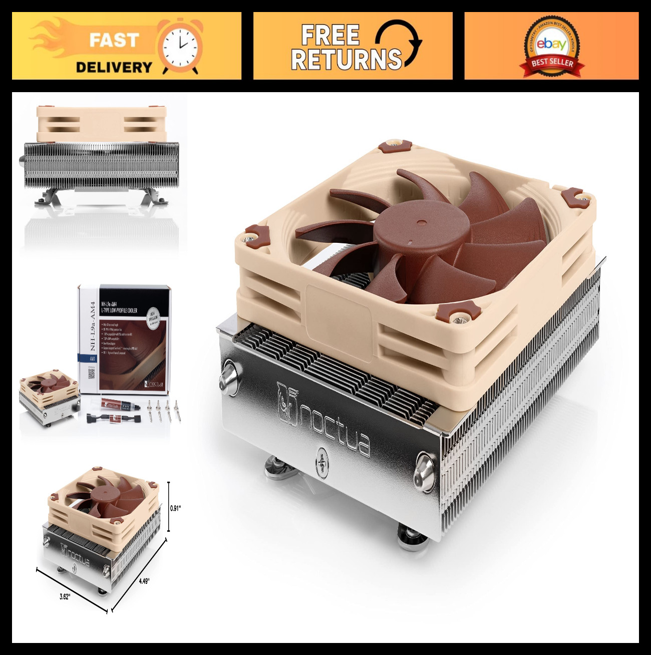 Low-Profile CPU Cooler for AMD AM4, Premium Quiet Cooling Solution, Compact Desi