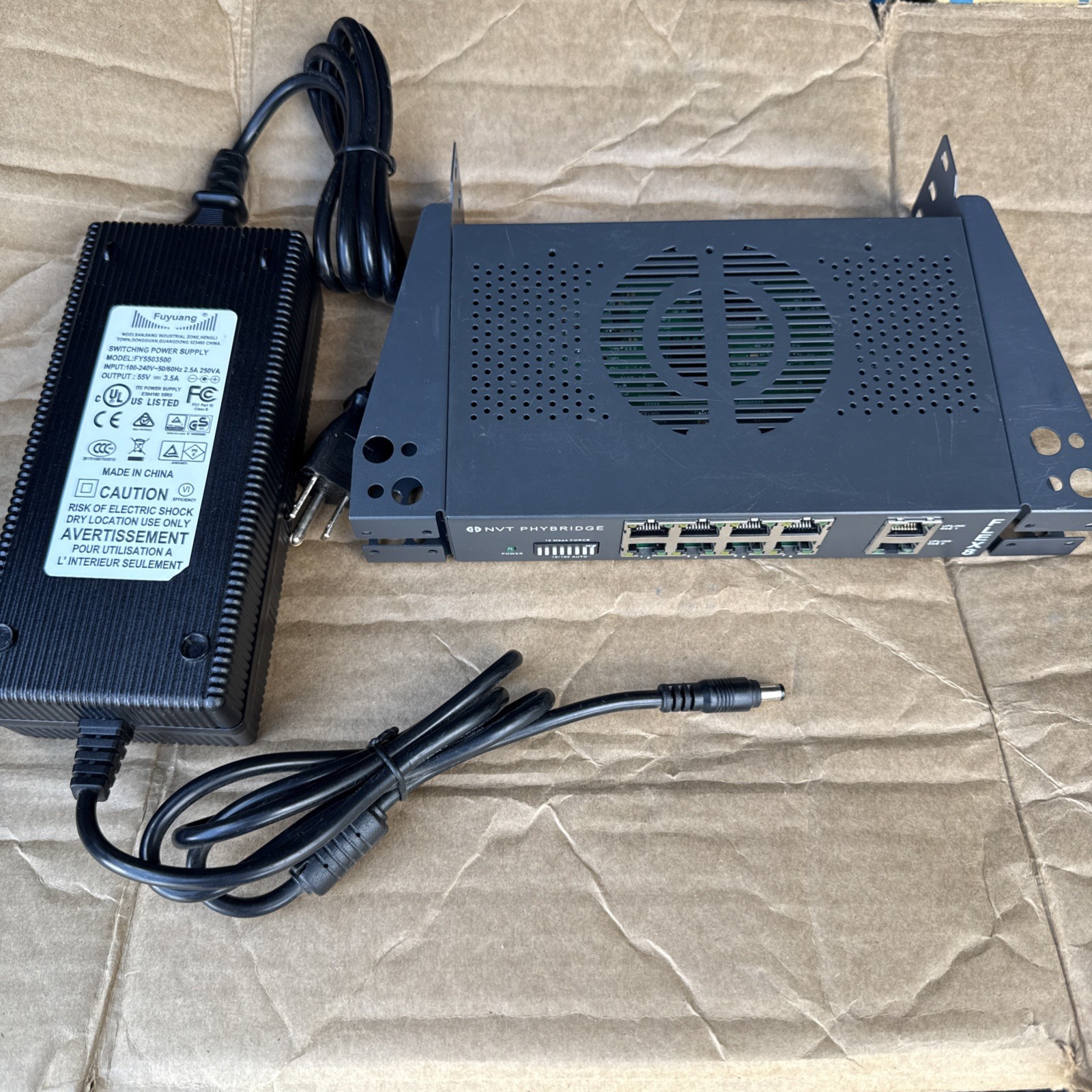 NVT Phybridge FLEX8 Unmanaged Switch 8-Port PoE NV-FLX-08 & Power Supply