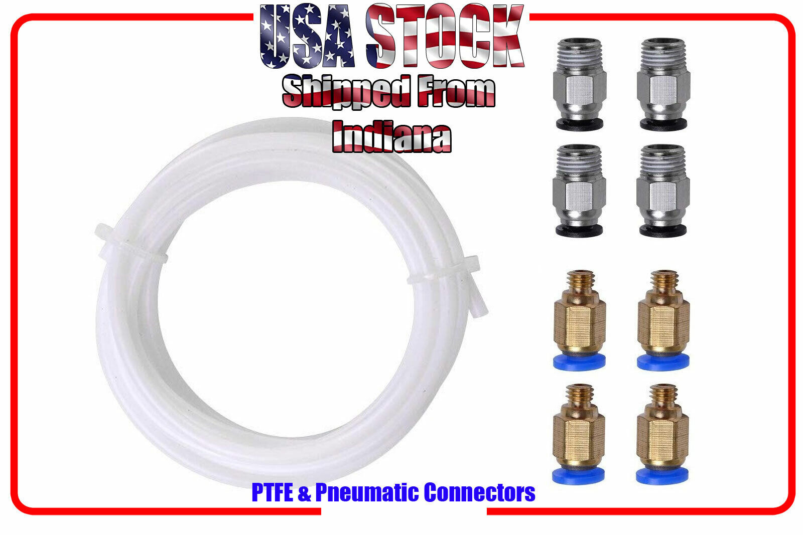 2pc PTFE Teflon Tube, 4pc PC4-M6 Quick Fittings, 4pc PC4-M10 Pneumatic Fittings