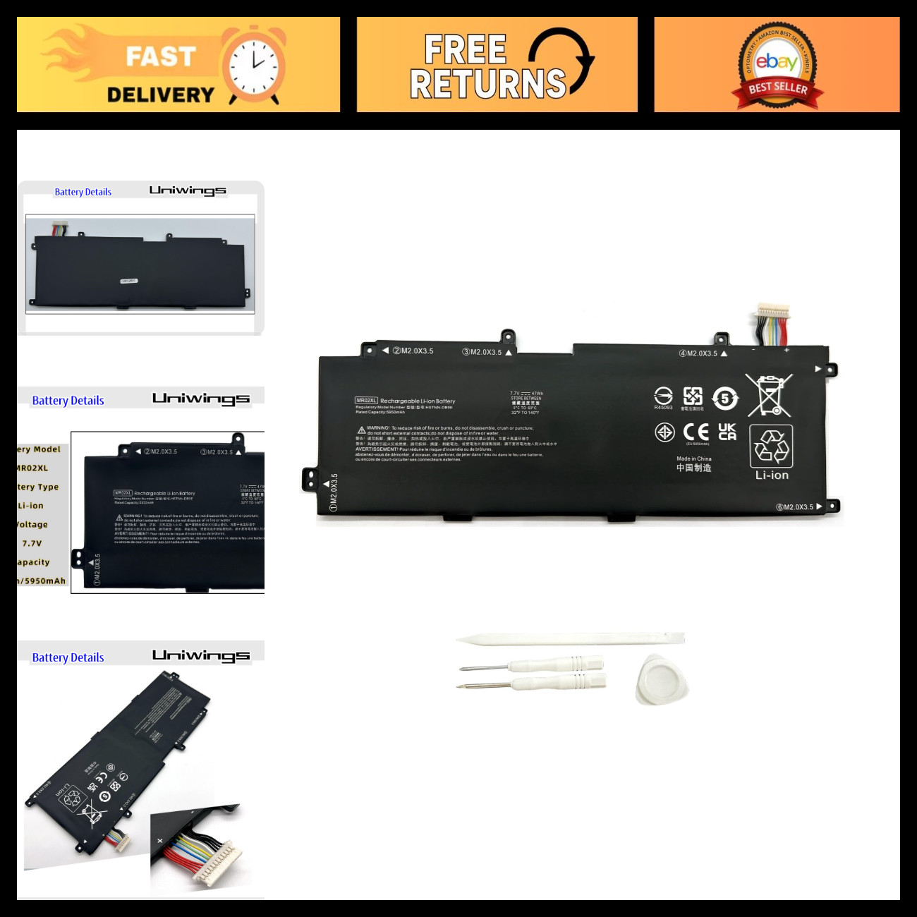 High-Capacity Laptop Battery Replacement for HP Elite X2 G4, HSTNN-DB9E, MLW92