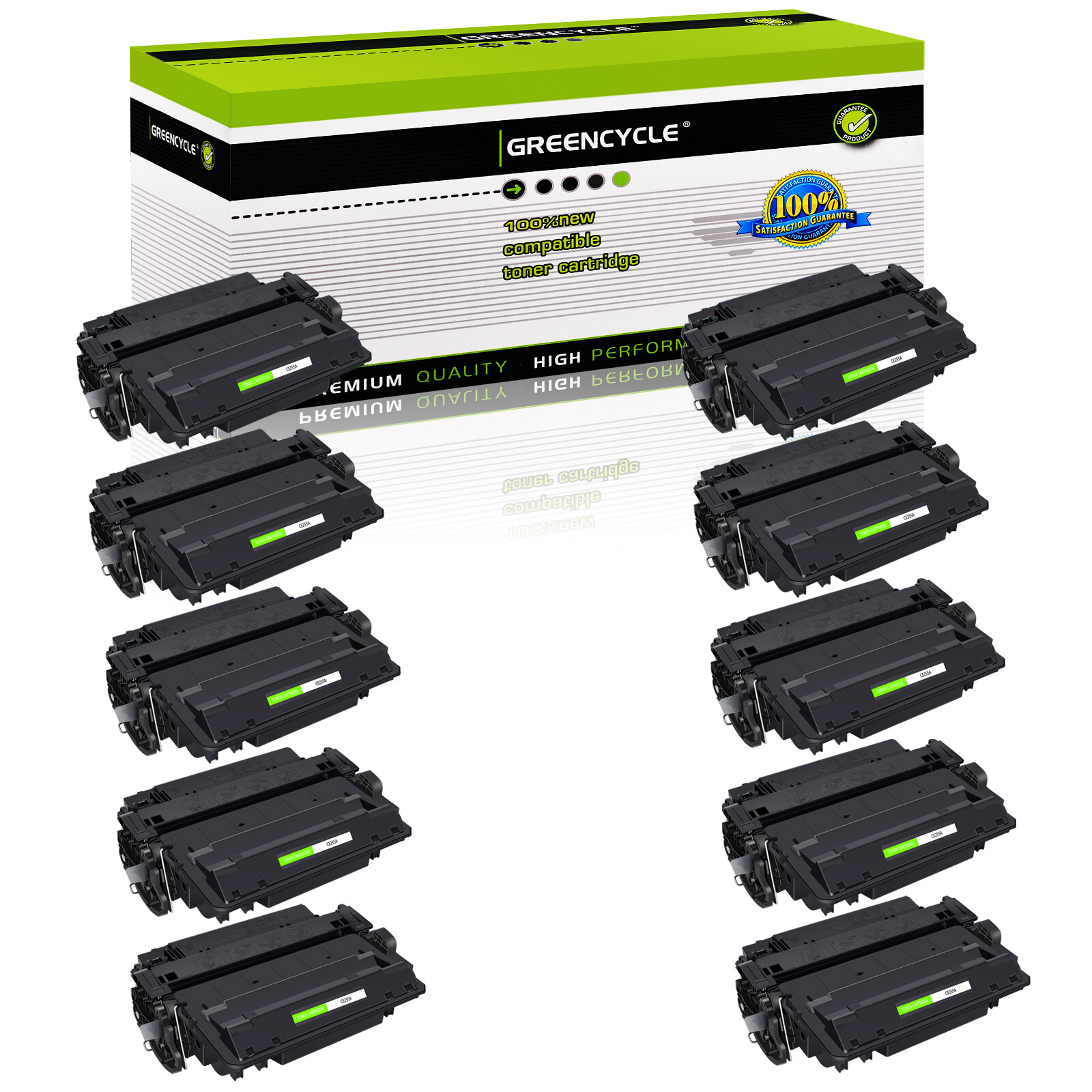 10PK BK CE255A 55A Toner Fits for HP LaserJet Pro P3011 P3015X MFP M525C Printer