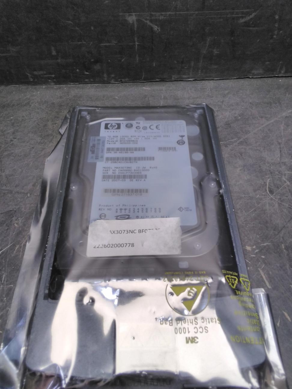 HP 72.8GB 15000RPM Wide Ultra SCSI Model: BF07289BC4 MAX3073NC (49.75-279-12.25)