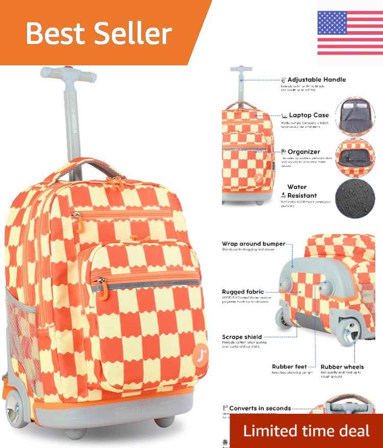 Wiggle Coral Rolling Laptop Backpack for School: 20 Inch with 8 Pocket Organizer
