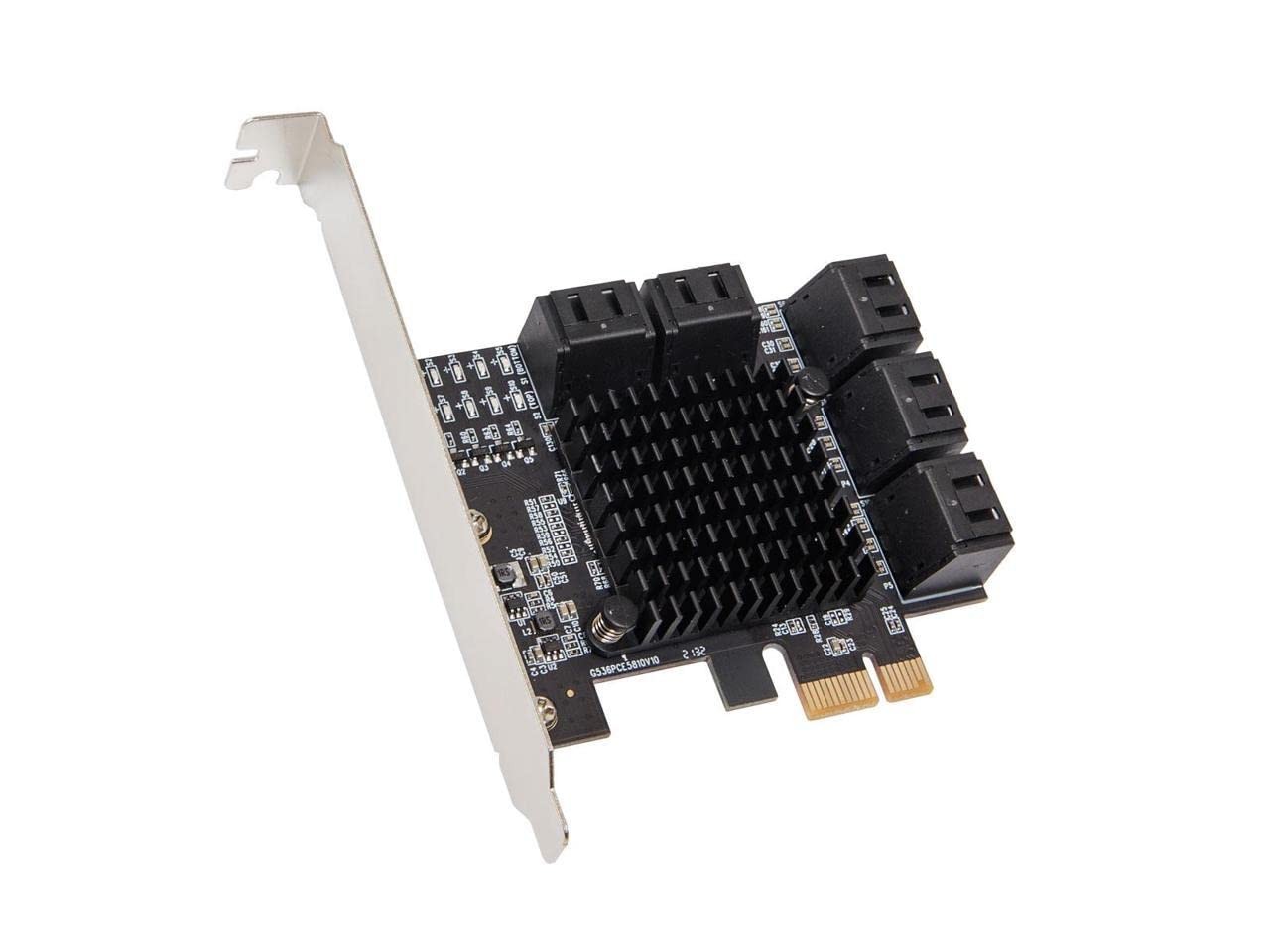 10 Port SATA III PCIe Card Jmicron Hot Plug Supports 6Gbps AHCI for PC