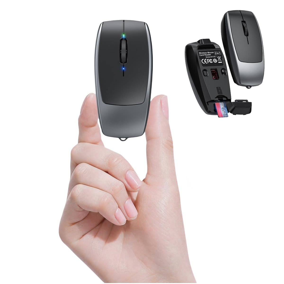 Mini Small Finger Bluetooth Wireless Mouse TF Card Reader Silent Pocket Travel