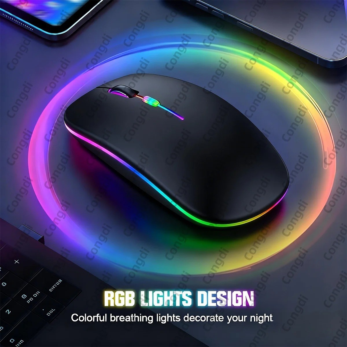 Wireless Bluetooth Mouse 2.4G Dual Modes Rechargeable Mice RGB Ergonomic Silent