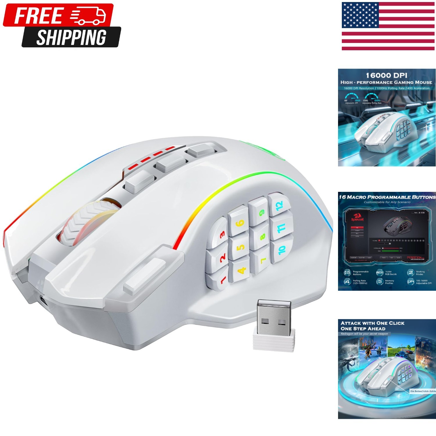 Ergonomic Wireless Gaming Mouse - 70Hrs Battery Life & Customizable RGB Lighting
