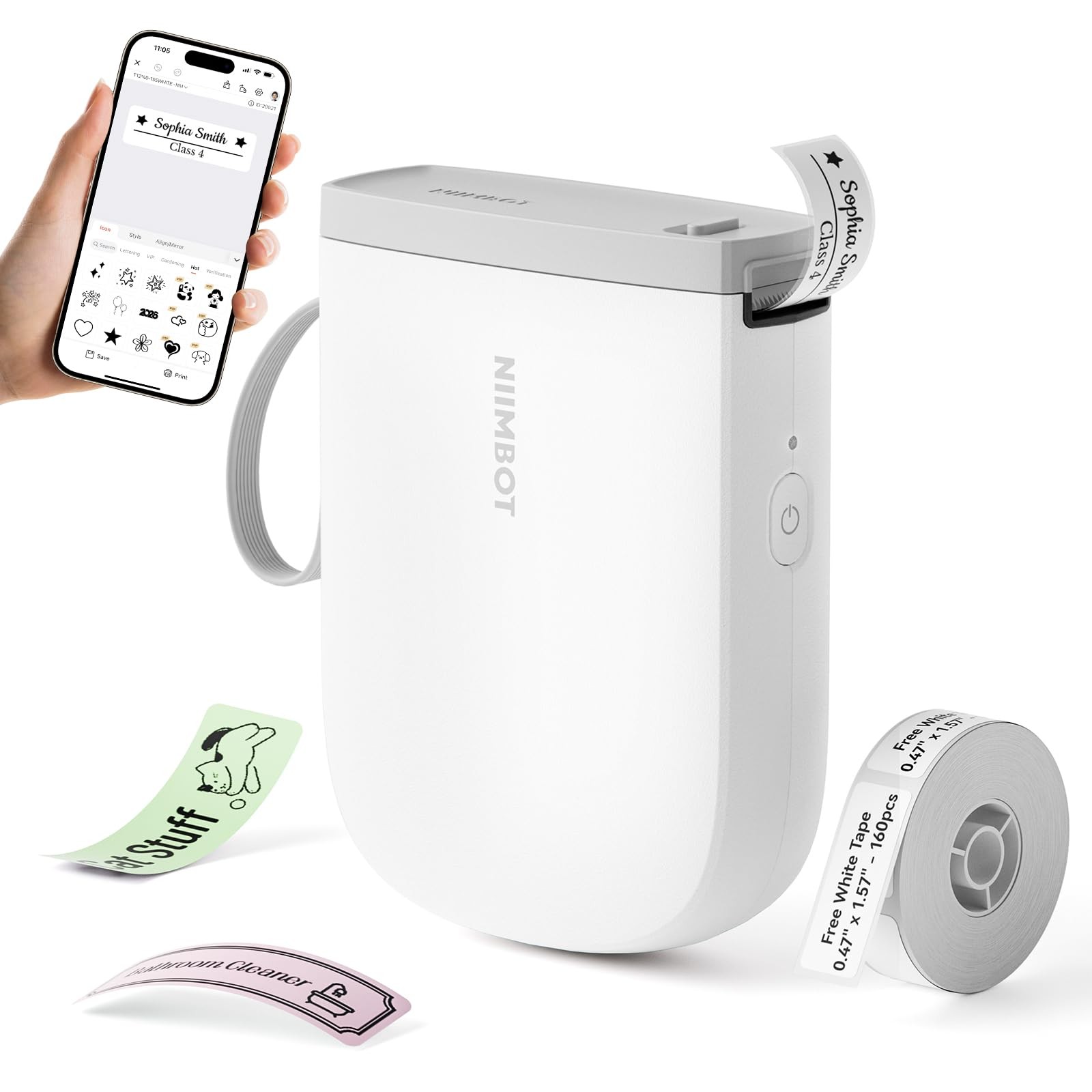 D11 Upgraded Version 300 DPI Label Maker Tape White Portable Printer