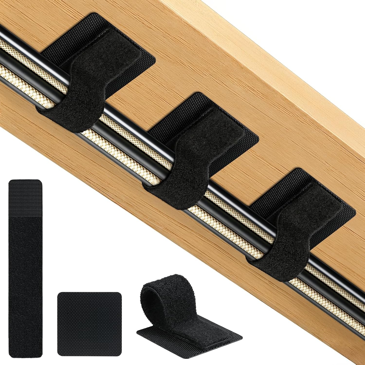 Cable Management Under Desk Detachable Cable Straps, Black, 20 Pack | Heavy Duty
