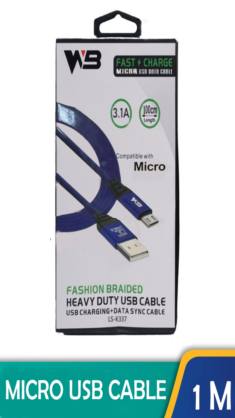Long Micro 3.1A USB Cable 1M Braided High Speed Data Sync Fast Charger Charging