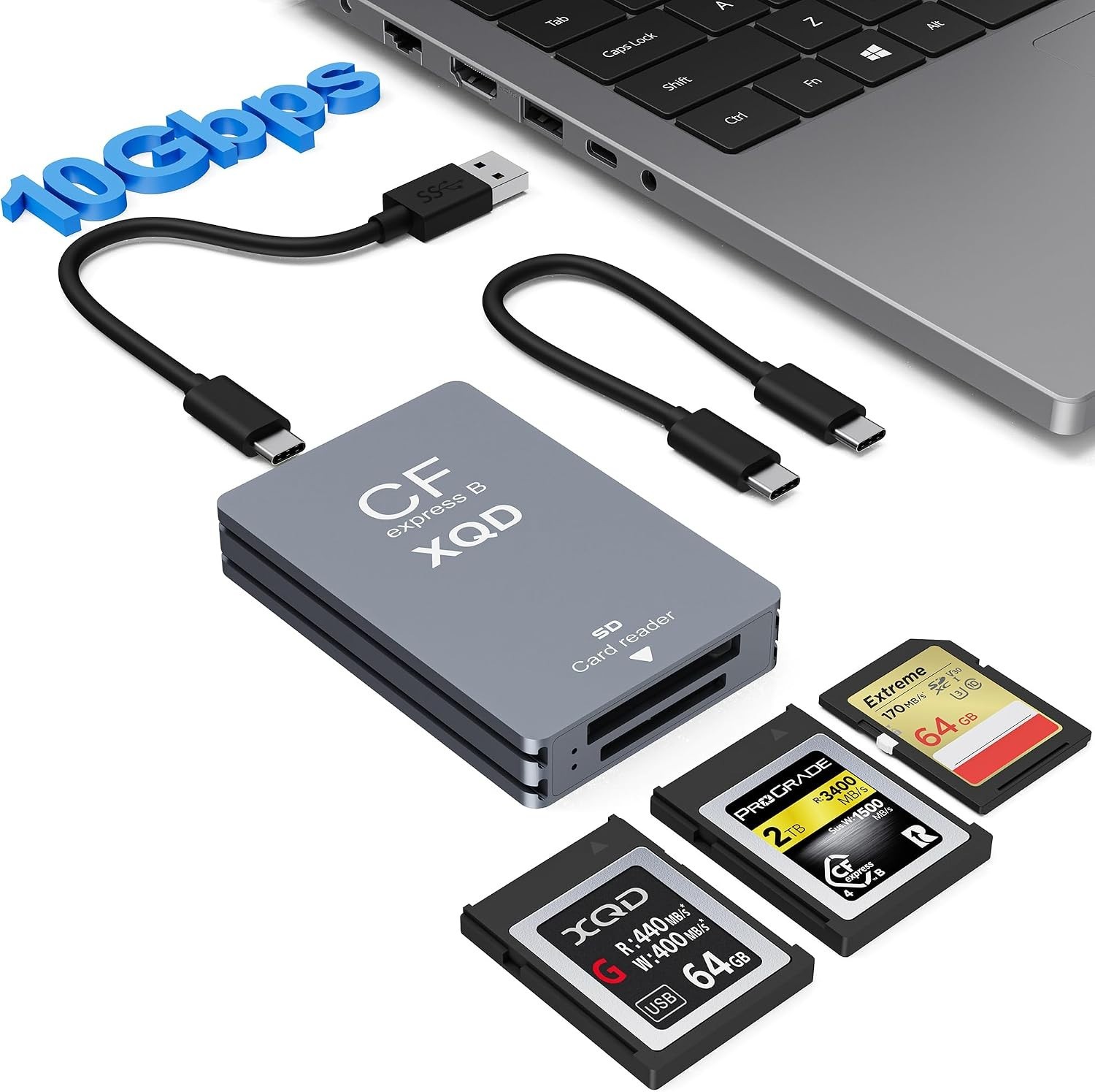 CFexpress Type B/XQD/SD Card Reader, 10Gbps USB3.2 Gen2 3-in-1 Aluminum T32-13